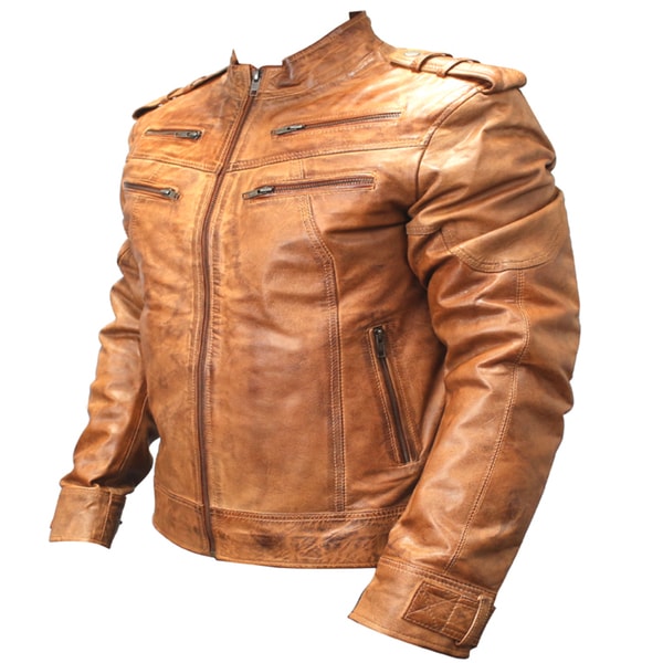 Perrini Men's Brown Genuine Sheep Skin Leather Jacket