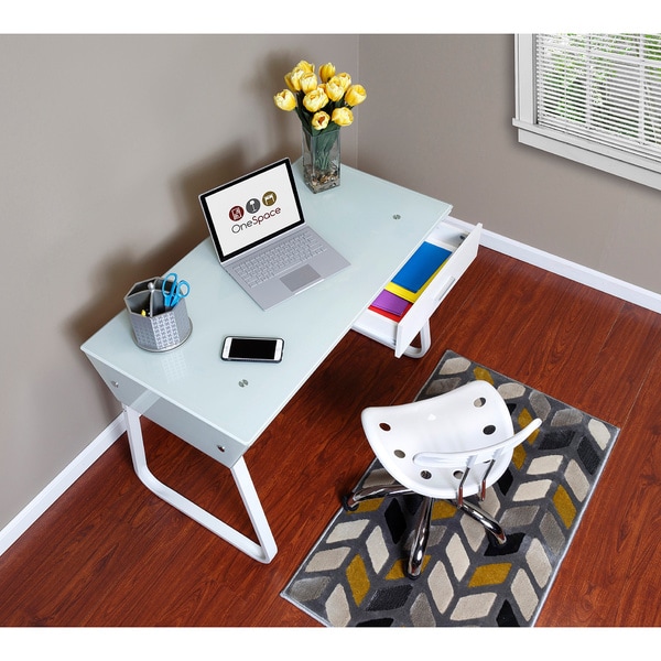 onespace ultramodern glass computer desk white