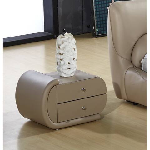 Zoe Hazel Wood Brown Faux Leather Oval Nightstand By Discount On