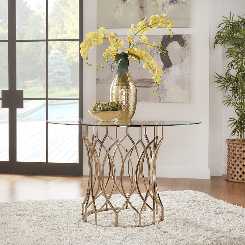 Davlin Round Glass Top Champagne Base Dining Table by iNSPIRE Q Bold