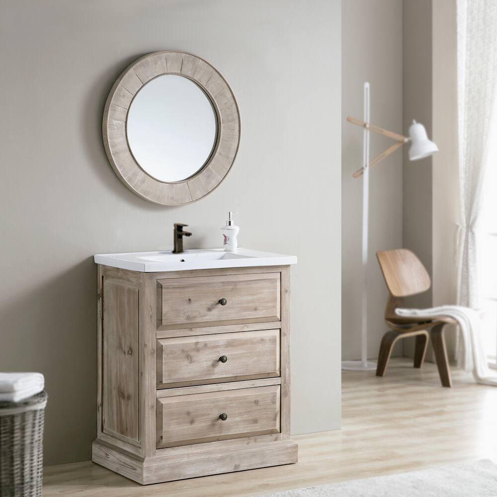 Rustic Style 30-inch Single Sink Bathroom Vanity with Matching Wall Mirror