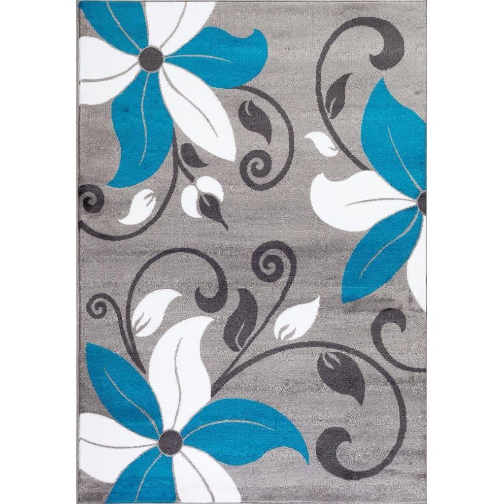 Persian Rugs Modern Floral Turquoise White Gray Area Rug - 5'2" x 7'2"