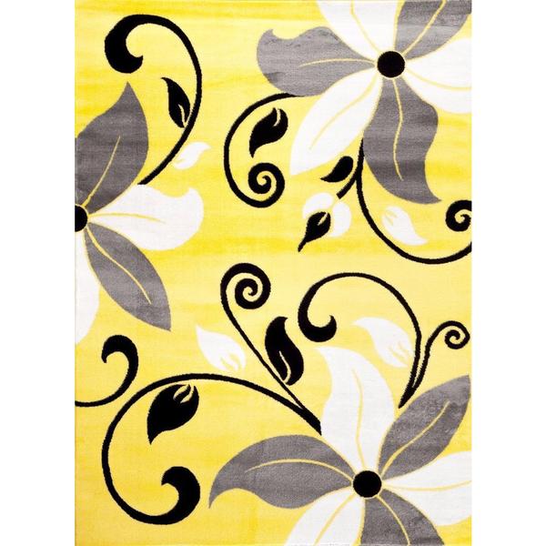 Persian Rugs Modern Floral Yellow White Gray Area Rug - 7'10" x 10'6"