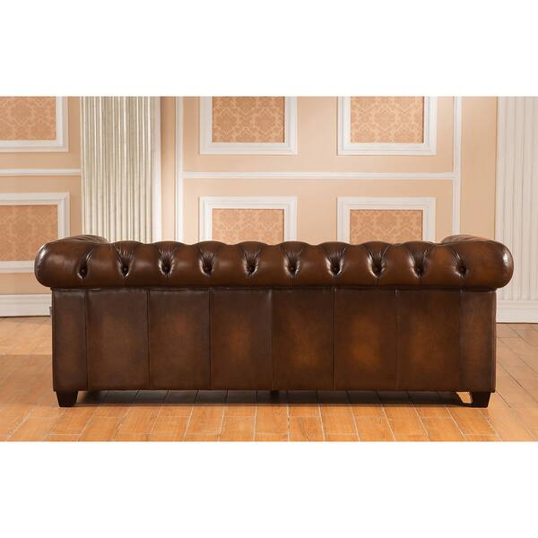 Hickory Brown Leather Chesterfield Sofa And Chair Set