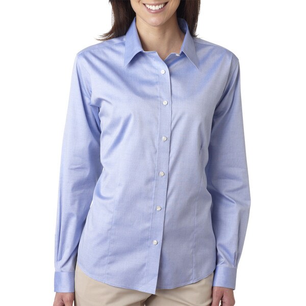 Shop Non-Iron Women's Pinpoint Blue Shirt - On Sale - Free Shipping ...