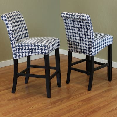 Milan Houndstooth Linen Upholstery Armless Counter Chairs (Set of 2)