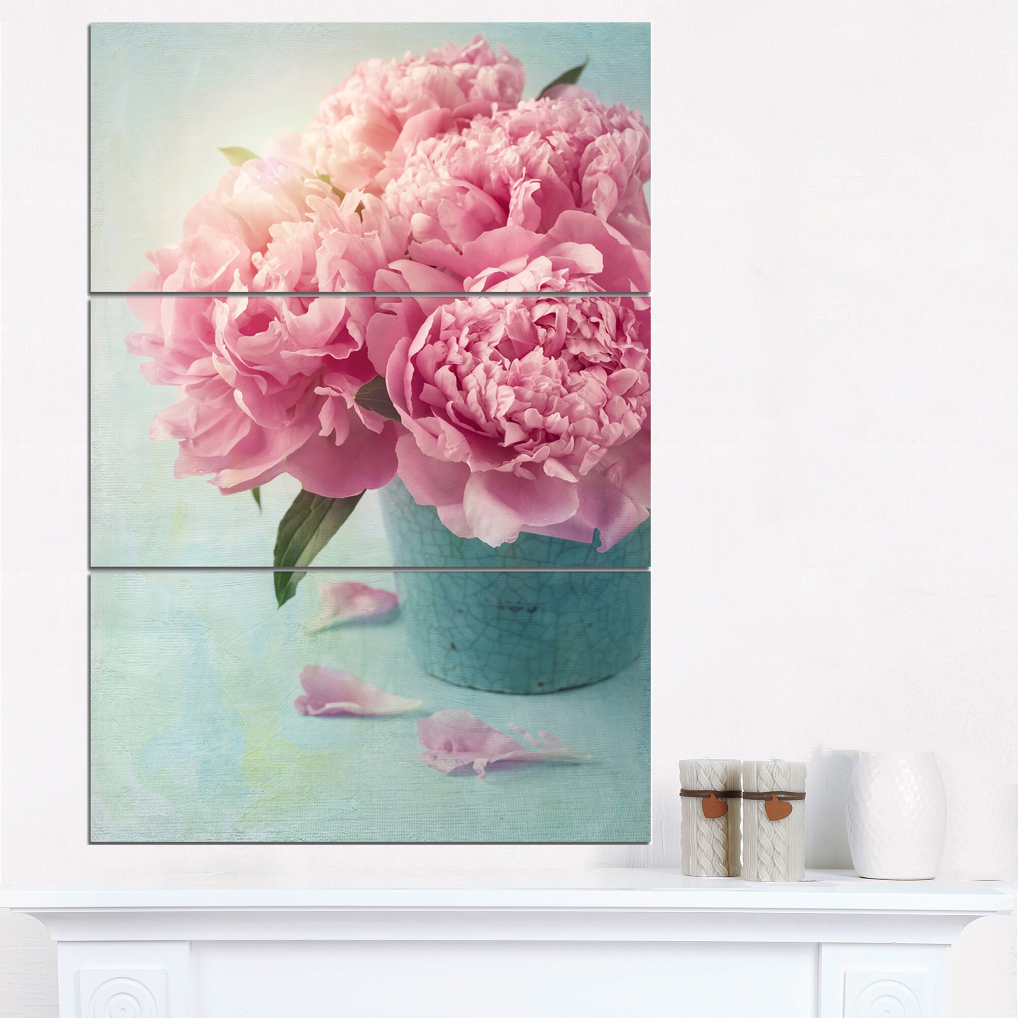 Pink Peony Flowers in Vase Large Floral Wall Art Canvas