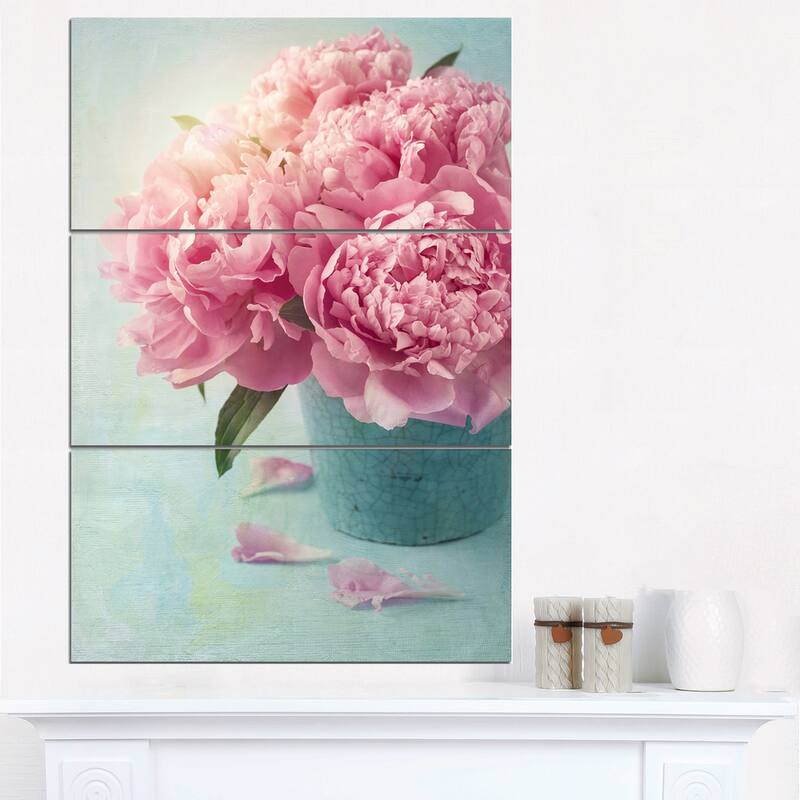Pink Peony Flowers in Vase - Large Floral Wall Art Canvas - Blue ...