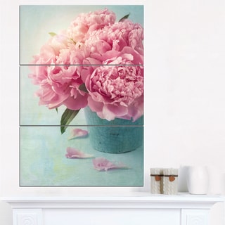 Pink Peony Flowers in Vase - Large Floral Wall Art Canvas - Blue - Bed ...