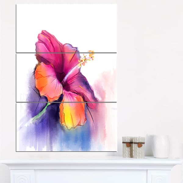 Red Yellow Hibiscus Flower in Blue - Large Flower Canvas Wall Art ...