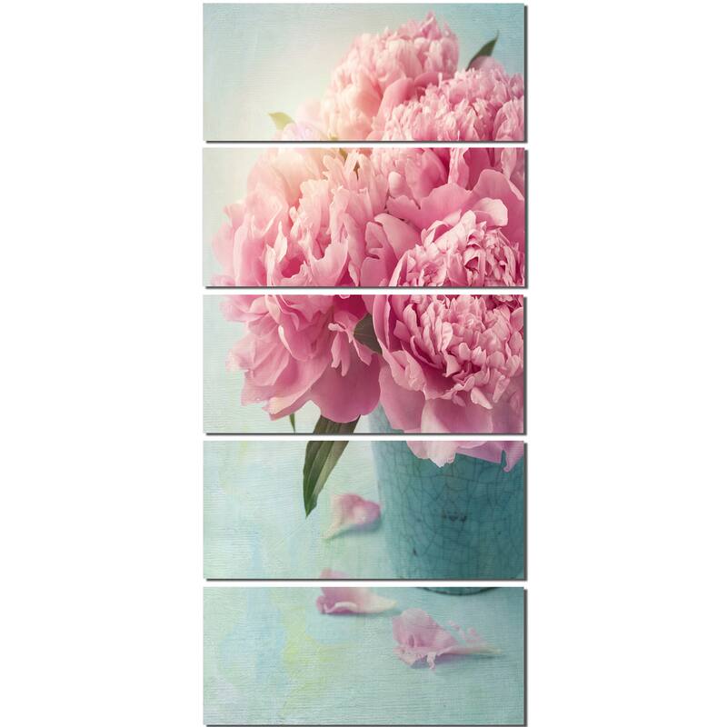 Pink Peony Flowers in Vase - Large Floral Wall Art Canvas - Blue ...