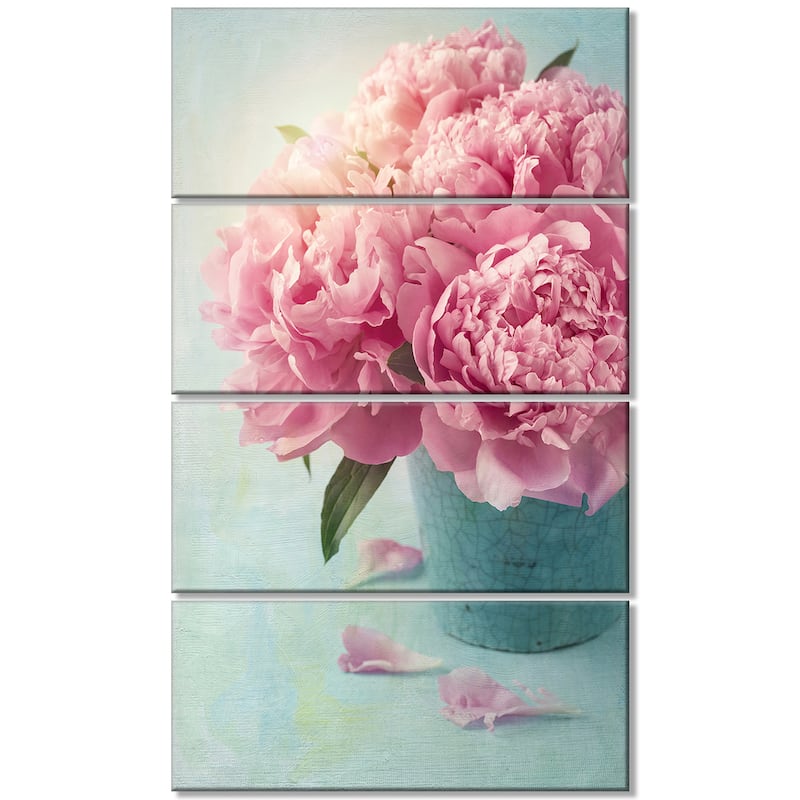 Pink Peony Flowers in Vase - Large Floral Wall Art Canvas - Blue ...