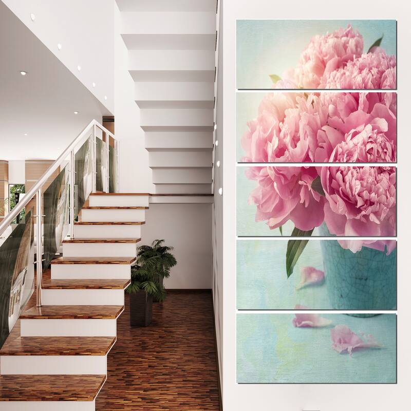Pink Peony Flowers in Vase - Large Floral Wall Art Canvas - Blue ...