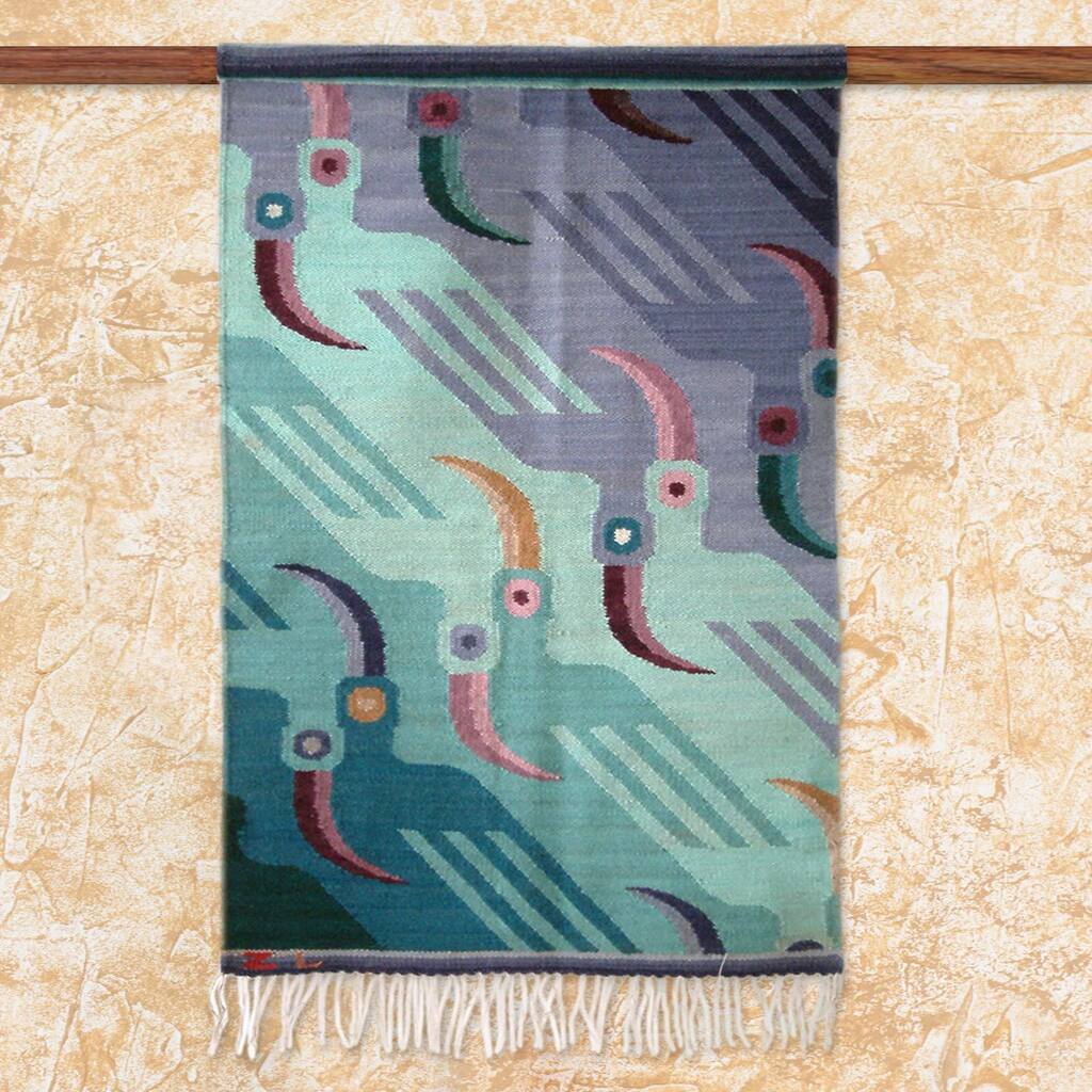 Handmade Wool 'Lilac Toucans' Turquoise Lilac Blue Tapestry (Peru)