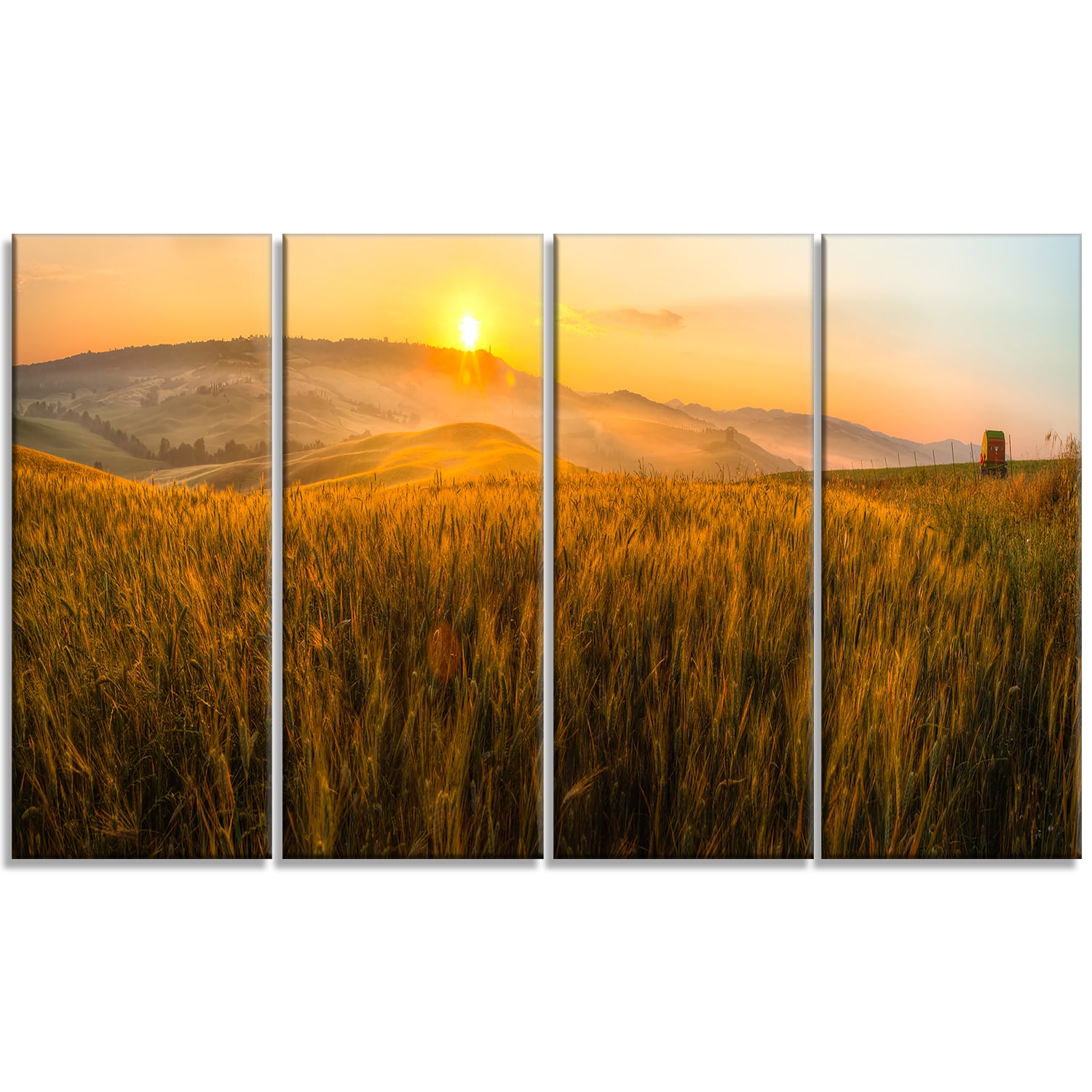 Tuscany Wheat Field At Sunrise Landscape Artwork Print On Canvas Gold On Sale Overstock 12302645