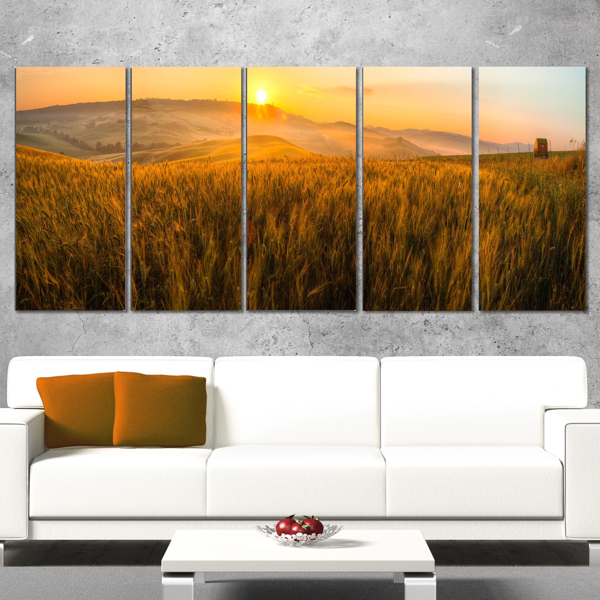 Tuscany Wheat Field At Sunrise Landscape Artwork Print On Canvas Gold On Sale Overstock 12302645