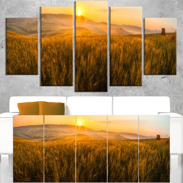Tuscany Wheat Field at Sunrise - Landscape Artwork Print on Canvas ...
