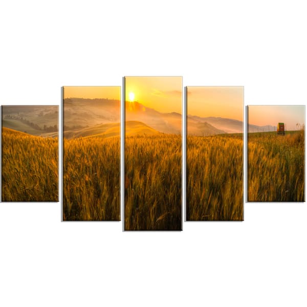 Tuscany Wheat Field At Sunrise Landscape Artwork Print On Canvas Gold On Sale Overstock 12302645