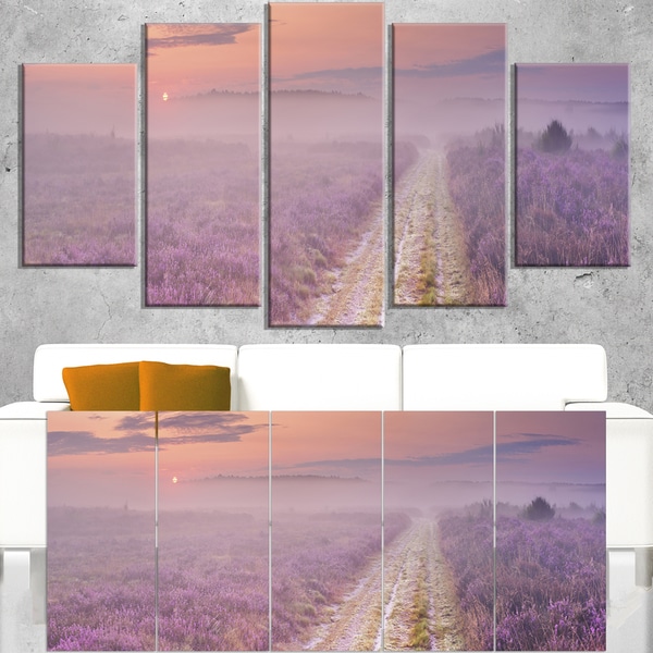 Path through Blooming Heather - Landscape Art Canvas Print - Purple