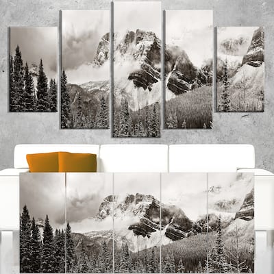 Snow Capped Hills and Bow Lake - Landscape Art Canvas Print - Black