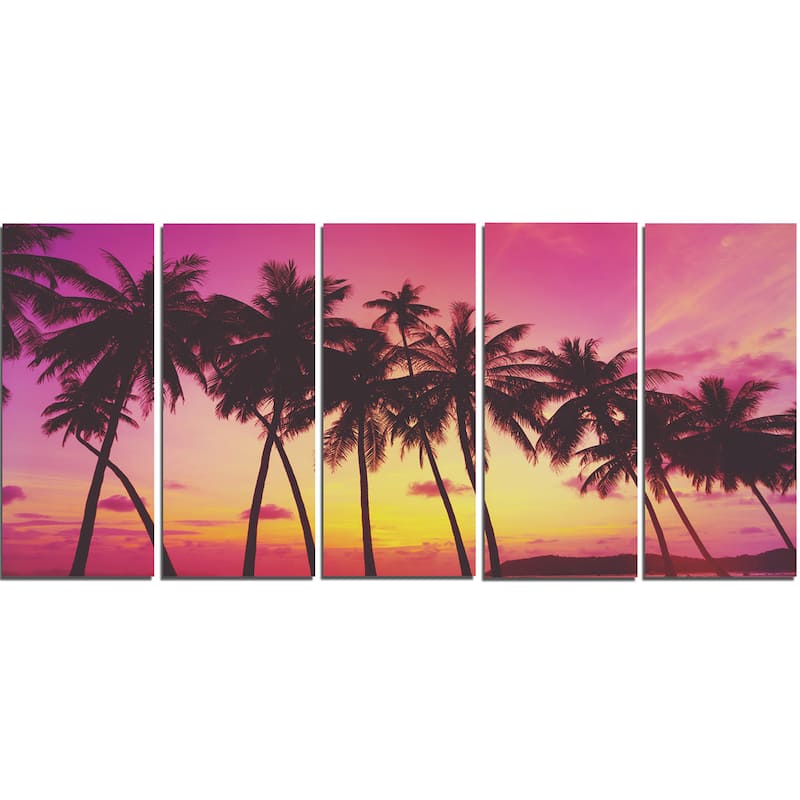 Row of Beautiful Palms under Magenta Sky - Extra Large Wall Art ...