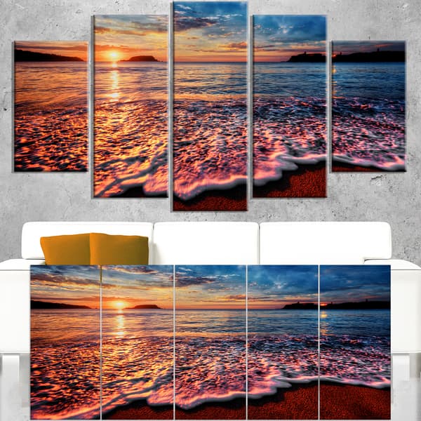 Shop Peaceful Evening Beach View Seashore Canvas Wall Art Overstock 12303631 48 In Wide X 28 In High 4 Panels