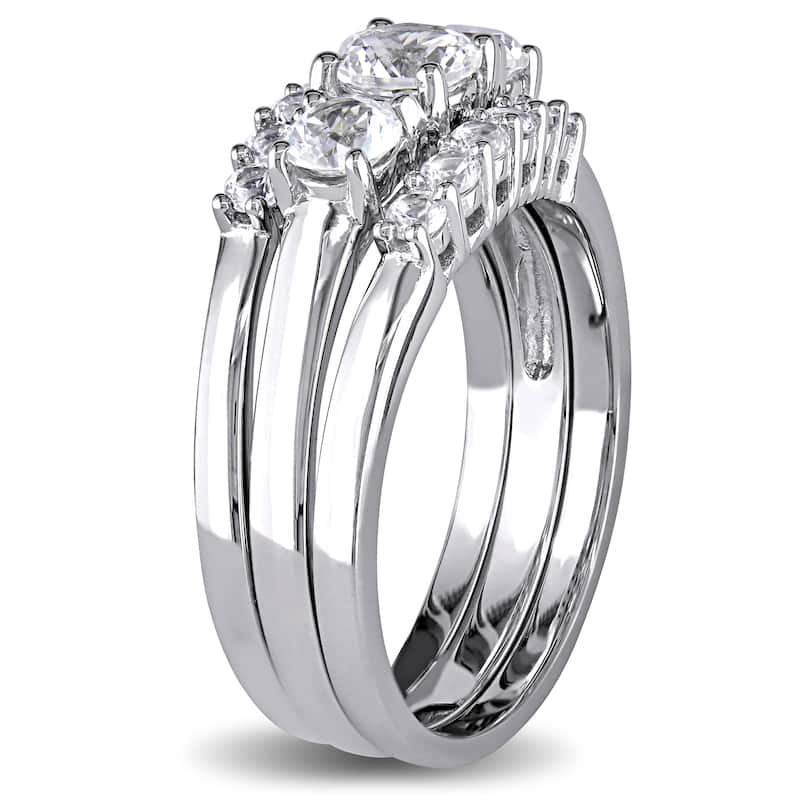 Miadora Signature Collection in 10k White Gold 1 3/4ct Created White Sapphire 3-Stone 3-Piece Bridal