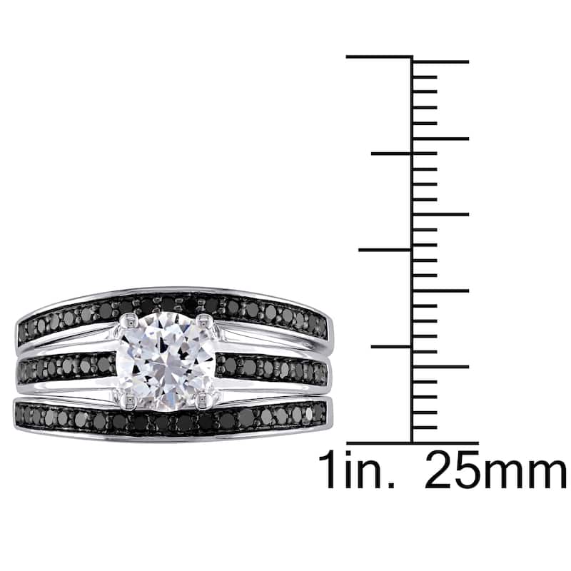 Miadora Sterling Silver with Black Rhodium 1/2ct TDW Black Diamond and Created White Sapphire Split Shank 3-Piece Bridal Set