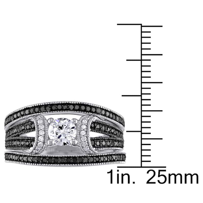 Miadora Sterling Silver 1/2ct TDW Black and White Diamond and Created White Sapphire Split Shank 3-Piece Bridal Set (G-H, I2-I3)