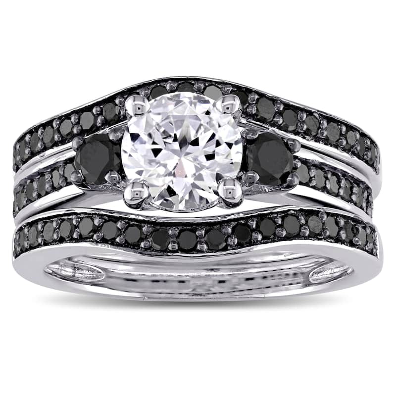 Miadora Sterling Silver 3/4ct TDW Black Diamond and Created White Sapphire 3-Stone 3-Piece Bridal Se