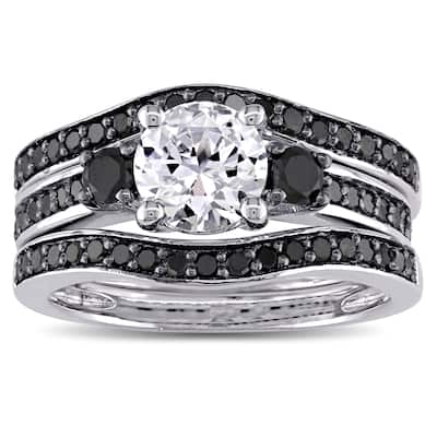 Miadora Sterling Silver 3/4ct TDW Black Diamond and Created White Sapphire 3-Stone 3-Piece Bridal Se