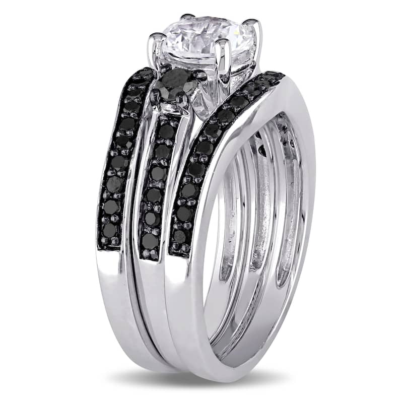 Miadora Sterling Silver 3/4ct TDW Black Diamond and Created White Sapphire 3-Stone 3-Piece Bridal Se