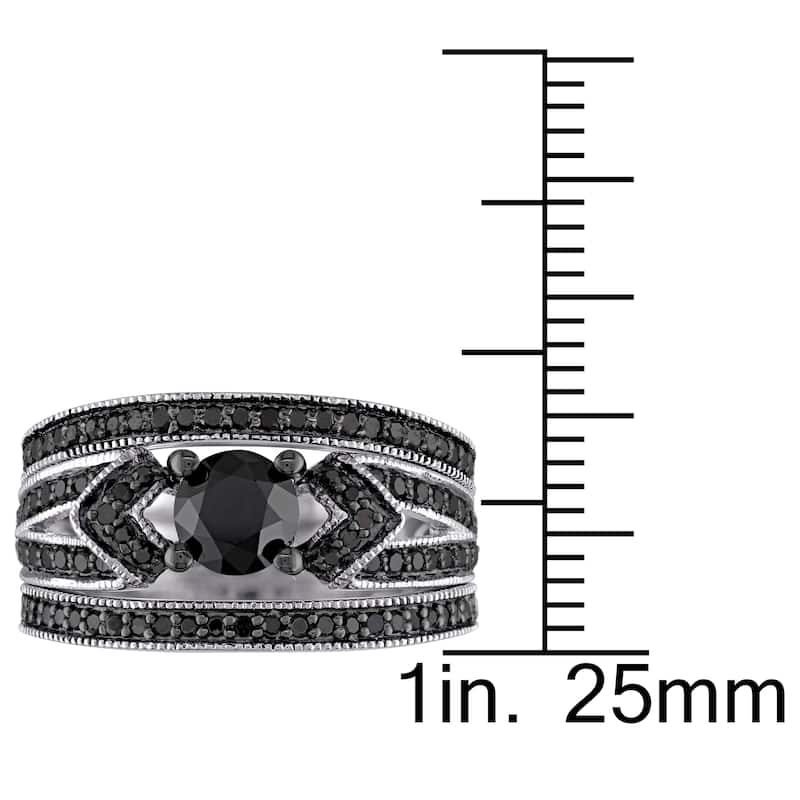 Miadora Sterling Silver 1 1/4ct TDW Black Diamond Split Shank 3-Piece Bridal Set