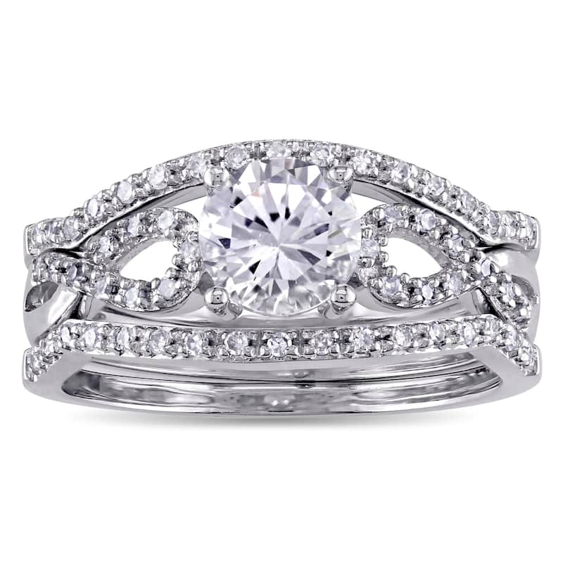 Miadora Signature Collection 10k White Gold Created White Sapphire and 1/4ct TDW Diamond Infinity 3-