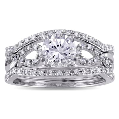 Miadora Signature Collection 10k White Gold Created White Sapphire and 1/4ct TDW Diamond Infinity 3-
