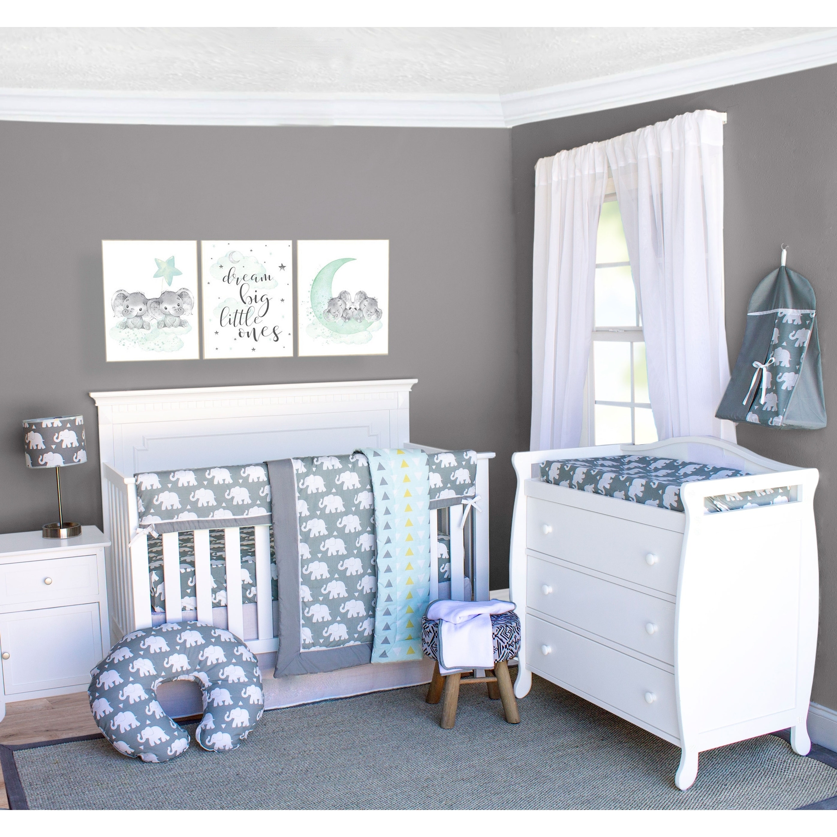 grey elephant crib bedding