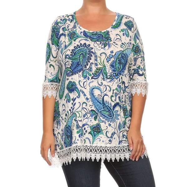Shop Women's Blue Paisley Polyester/Spandex Plus-size Tunic - On Sale ...