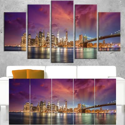 New York Manhattan Skyline with Clouds - Cityscape Canvas print - Multi-color