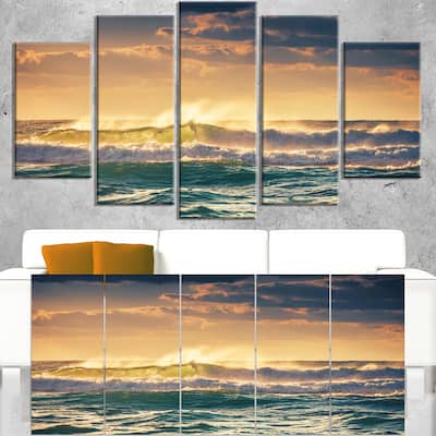 Sunrise and Shining Waves in Ocean - Seashore Canvas Wall Art