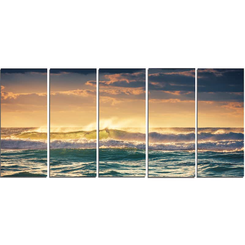Sunrise and Shining Waves in Ocean - Seashore Canvas Wall Art