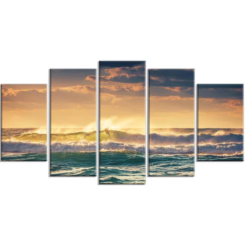 Sunrise and Shining Waves in Ocean - Seashore Canvas Wall Art