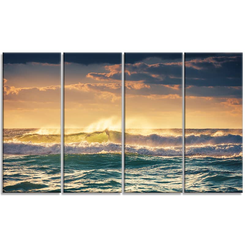 Sunrise and Shining Waves in Ocean - Seashore Canvas Wall Art