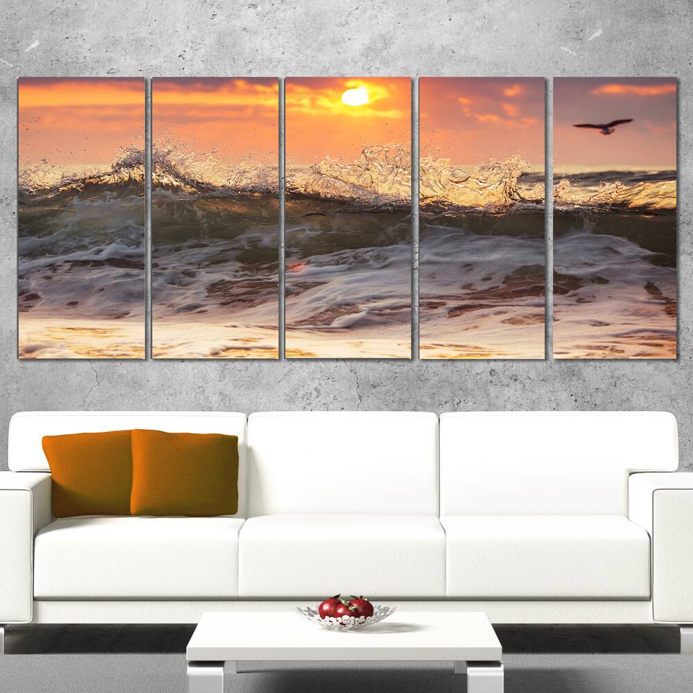 Sunrise And Roaring Ocean Waves - Seashore Canvas Wall Art - Bed Bath 