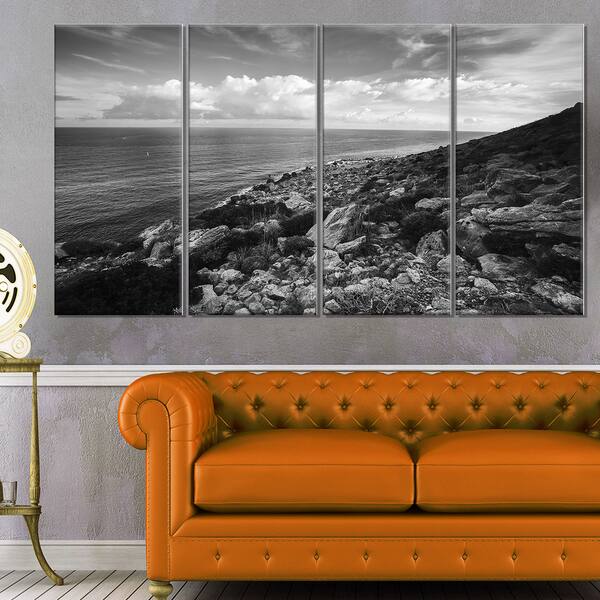 Sunrise over Sicily Black and White Beach Canvas Wall Art Overstock