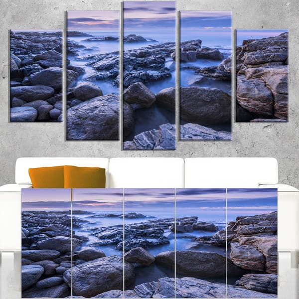 Rocky Blue Seashore in Morning - Modern Seascape Canvas Artwork Print ...