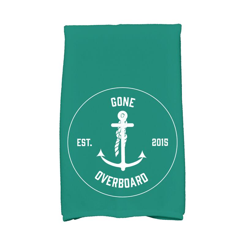 18 x 30-inch Gone Overboard Word Print Kitchen Towel - Green