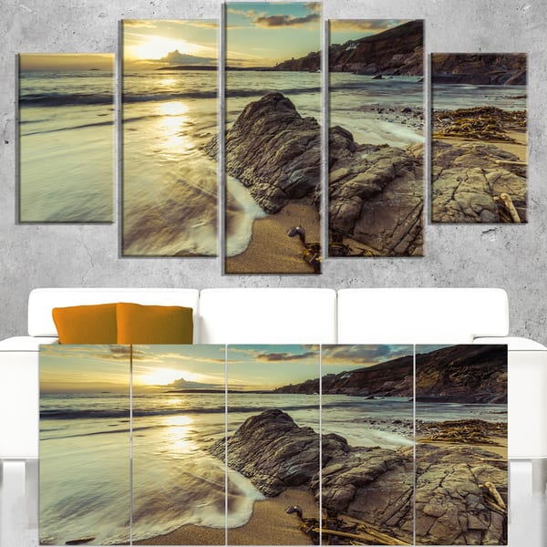 Sunset at Beach Vintage Style - Modern Seascape Canvas Artwork Print ...