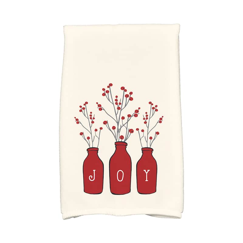 18 x 30-inch Joy Holiday Floral Print Kitchen Towel - Red