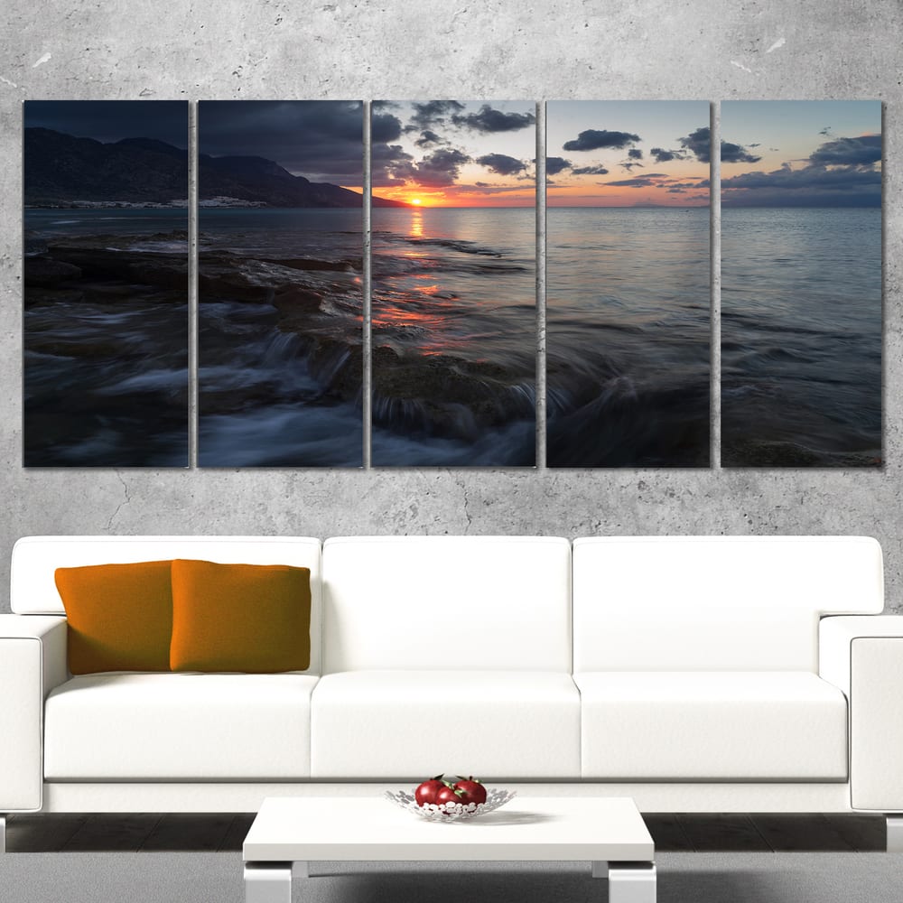 Dark Mediterranean Beach Dawn - Modern Seashore Canvas Art - Bed Bath ...