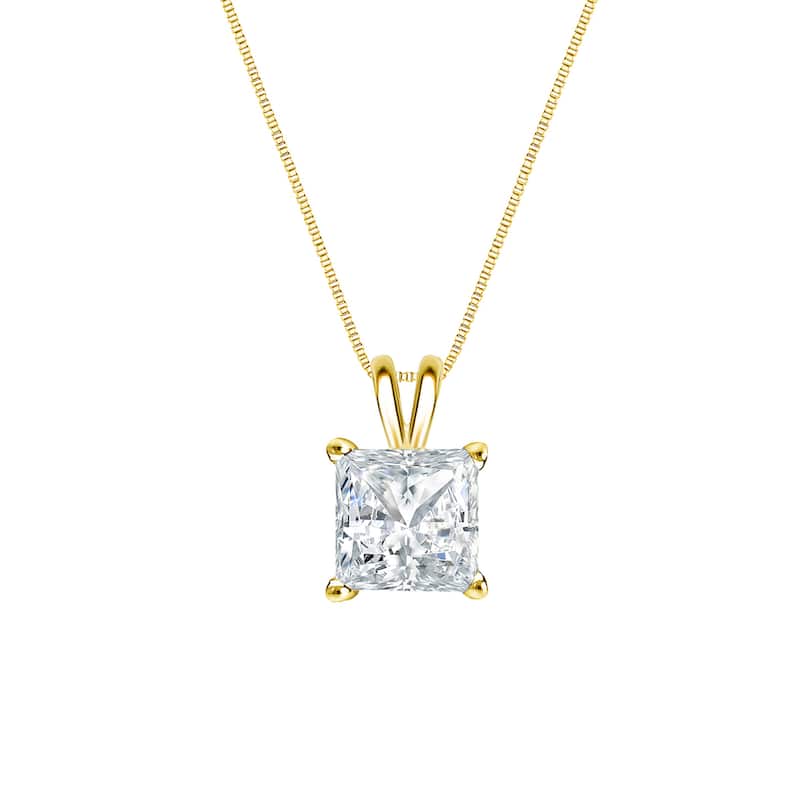 Auriya 14k Gold 1/4ctw Princess-cut Solitaire Diamond Necklace (H-I, SI1-SI2)